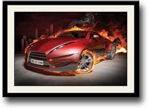 Red Car in Flames Fine Art Print - Vehicles posters in India - Buy art ...