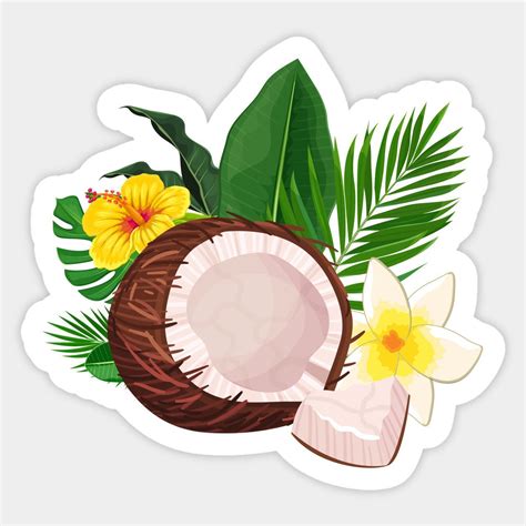 Summer In Hawaii - Tropical Coconut And Leaves Sticker | Hawaii-summer ...