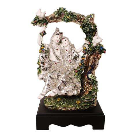 Buy ART N HUB Silver Plated with Wooden Base Lord Radha Krishna Love ...