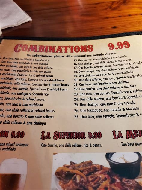 Menu at Rio Bravo restaurant, Savannah