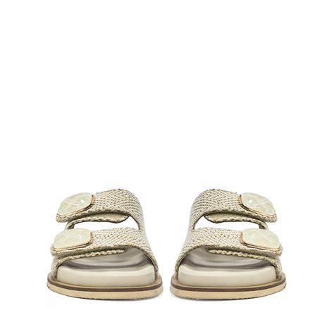Saint Oren Off White Stone Jeweled Raffia Leather Sandals – SaintG India