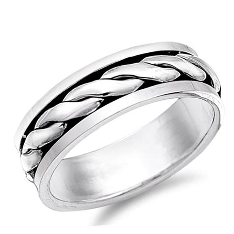 Buy Sterling Silver Mens Braided Rope Spinner Ring Sizes 5 6 7 8 9 10 ...