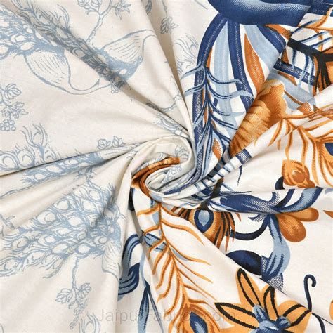 Dancing Peacock Blue Pure Cotton Double BedSheet – JaipurFabric®