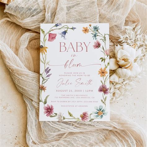 Wildflower Baby in Bloom Baby Shower Invitation, Floral Baby Shower ...
