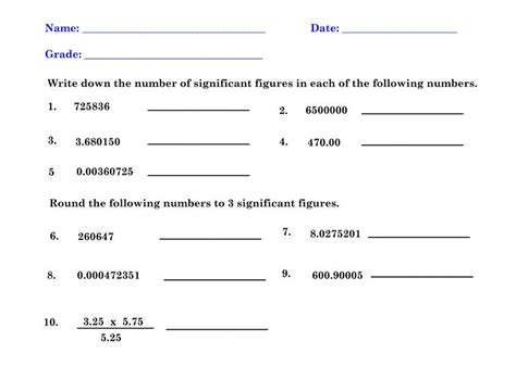 Image result for Significant Digit Practice Worksheet