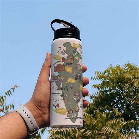 India Doodle Print Aluminium Sipper Water Bottle - Discovering India ...