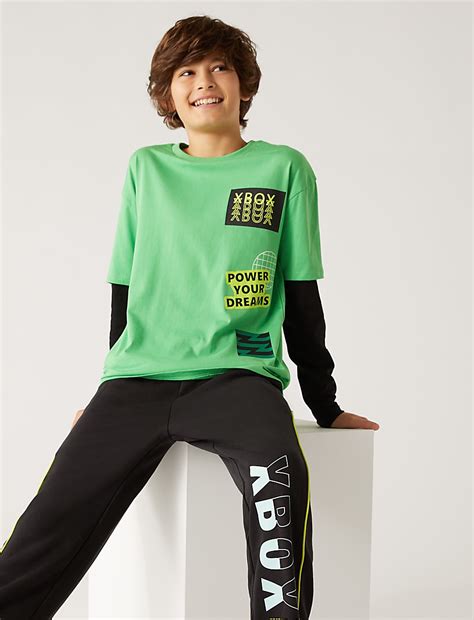 Buy Pure Cotton Xbox™ Mock Sleeve Top at Marks & Spencer