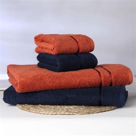 Buy Spaces Edira Midnight Blue Cotton Towel Set - 4Pcs from Spaces at ...