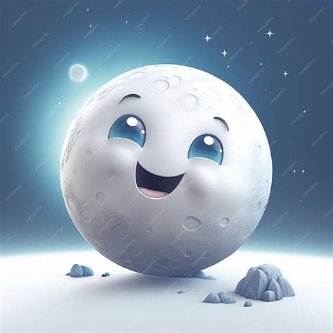 Cartoon moon with a smiling face and a rock in the foreground ...