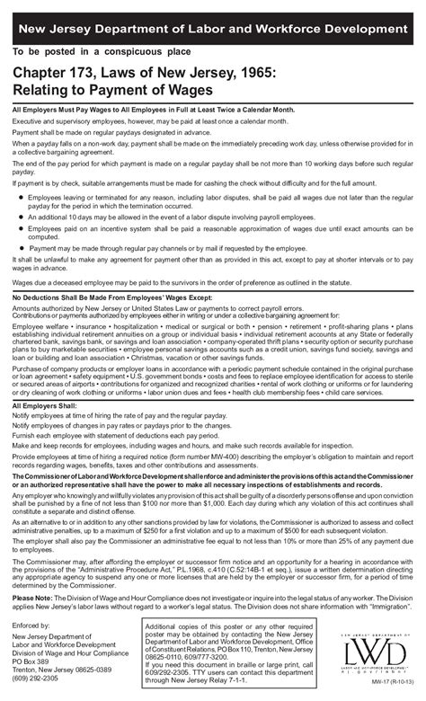 Free New Jersey Payment of Wages Labor Law Poster 2021
