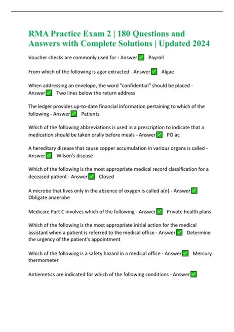 RMA Practice Exam 2 | 180 Questions and Answers with Complete Solutions ...