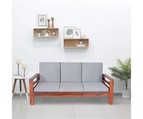 Retro Wooden 3 Seater Sofa In Grey Color | Evok.in