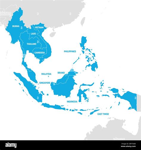 Southeast Asia Region. Map of countries in southeastern Asia. Vector illustration Stock Vector ...