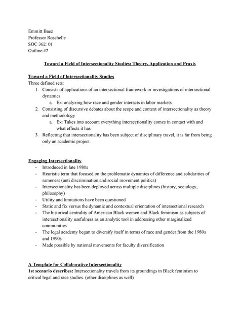 Race, Class and Gender - Outline 2 (Toward a Field of Intersectionality ...