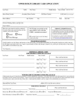 Fillable Online UPPER DUBLIN LIBRARY CARD APPLICATION Fax Email Print ...