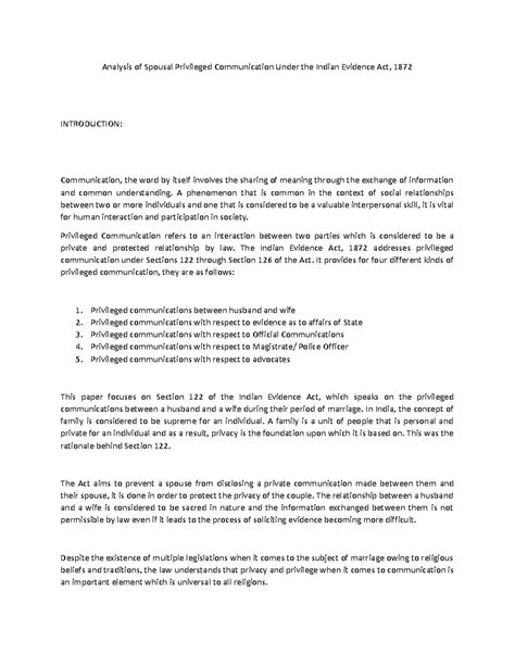 Analysis of Spousal Privileged Communication Under IPC Sec 122 - Studocu