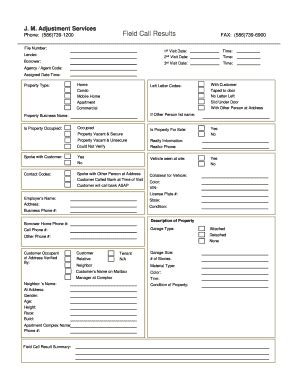 Field Call Results Form - Blank Fillable Template | Fill Out, Print ...