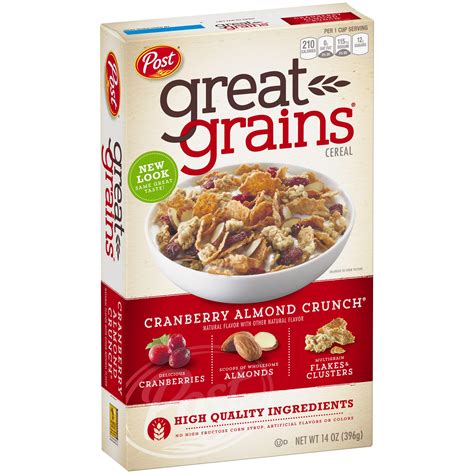 Post Great Grains Whole Grain Cereal, Cranberry Almond Crunch, 14 Oz ...