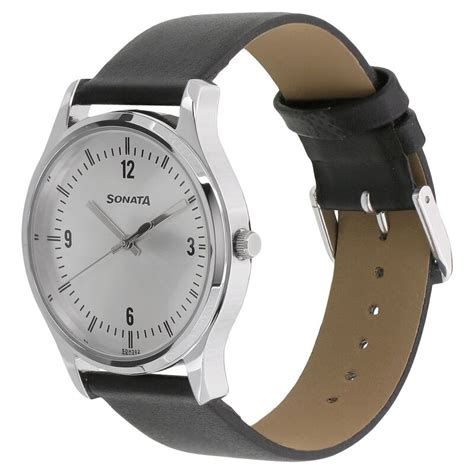 Buy Online Sonata Quartz Analog Silver Dial Leather Strap Watch for Men ...