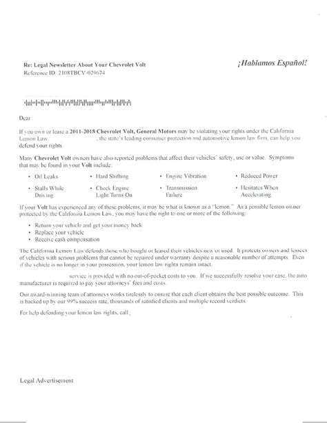 Lemon Law Mailing — Direct Mail, Fulfillment Services, Mailing List