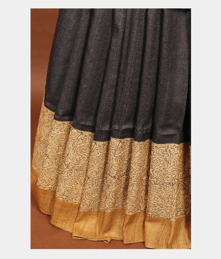 Buy Black Tussar Kantha Work Saree T256616