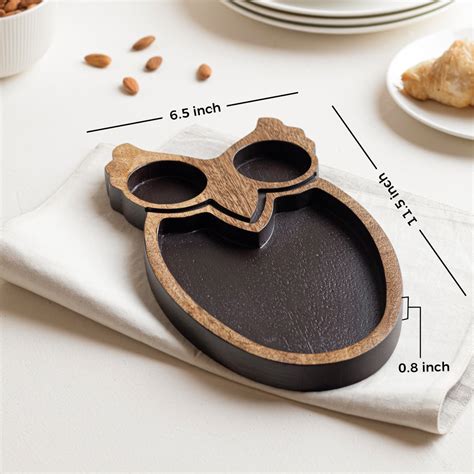 Aurum Crafts | Mango Wood Owl Chip and Dip Platter (Size 11.5in x 6.5in ...