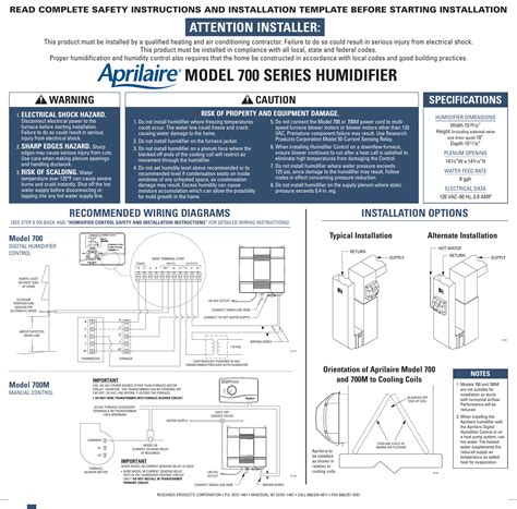 Aprilaire 800 Whole House Steam Humidifier Installation Manual at Alice ...