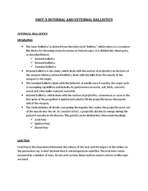 INTERNAL AND EXTERNAL BALLISTICS - UNIT-3 INTERNAL AND EXTERNAL BALLISTICS INTERNAL BALLISTICS ...