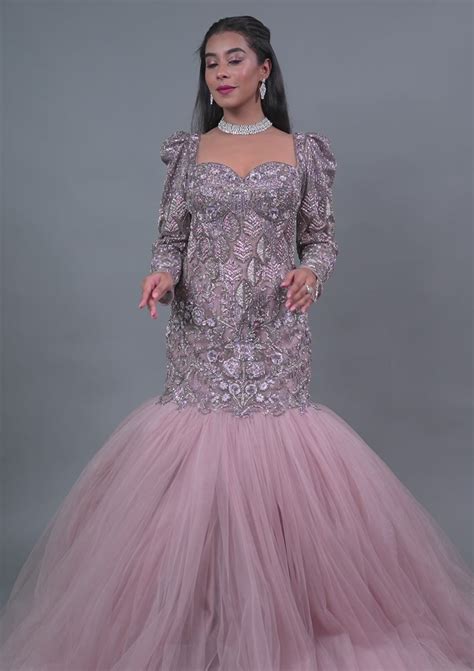 Buy Lavender Stonework Net Gown - Koskii
