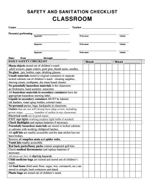 Fillable Online SAFETY AND SANITATION CHECKLIST CLASSROOM Fax Email ...