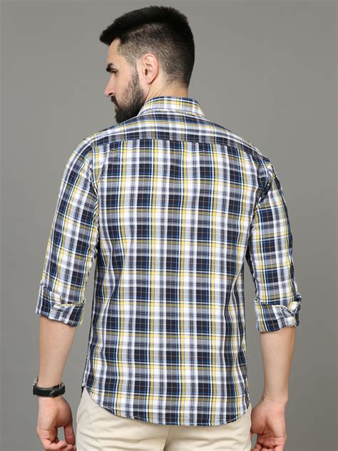 Shop Men's Blue Slim Fit Full Sleeves Casual Checkered Shirt
