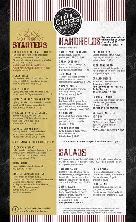 Menu at Pour Choices Neighborhood Bar, Grimes