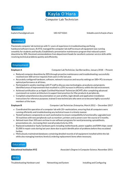 Image result for Computer Lab Assistint Resume