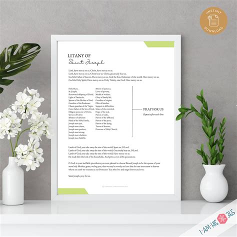 Litany of St Joseph Prayer Printable: Catholic Homeschool Art (Digital ...