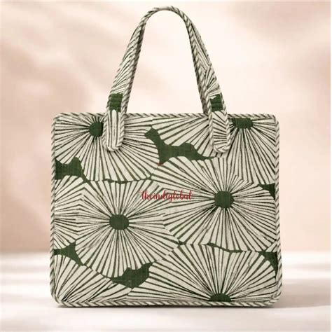 Green Mini Tote Cotton Bag with Bottle Holder | Theindiglobal