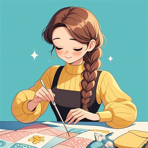 Caucasian girl in her 40s learning to quilt | Premium AI-generated vector