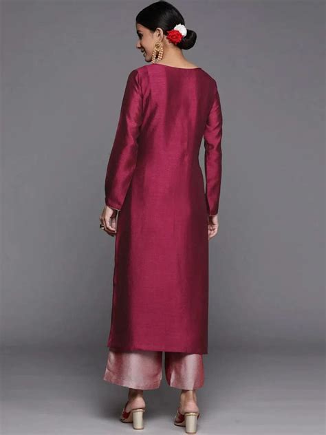 Buy Purple Embroidered Silk Straight Kurta Online at Rs.879 | Libas