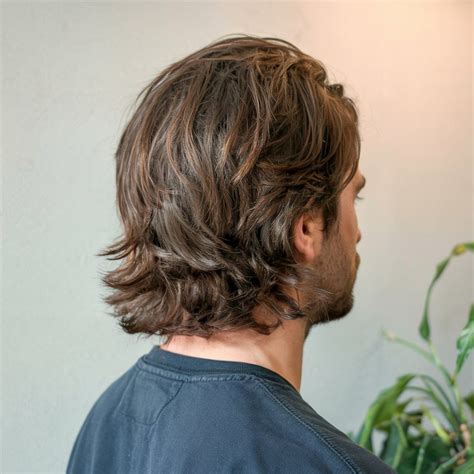 Laid-back back view of flow hairstyle with layers for medium length ...
