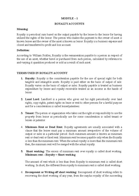 Royalty Accounts Overview - BNU Module 1 - Studocu