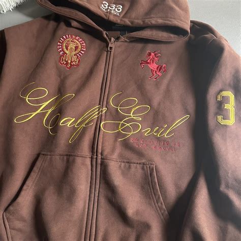 half evil brown horsepower zip up sick ass piece.... | Depop