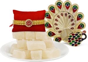 TIED RIBBONS Rakshabandhan Rakhi with Peacock Small Thali Dry Pehta for ...