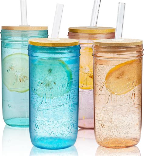Amazon.com: ANOTION Colored Mason Jars with Lids and Straws- 24oz Mason ...