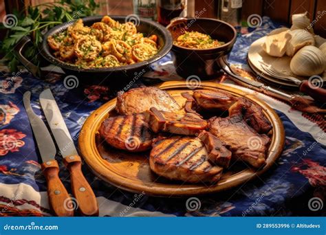 Tongs Flipping Seasoned Pork Chops on Flaming Grill Stock Photo - Image ...