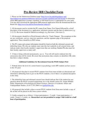 Fillable Online bu Pre-Review IRB Checklist Form - bu Fax Email Print ...