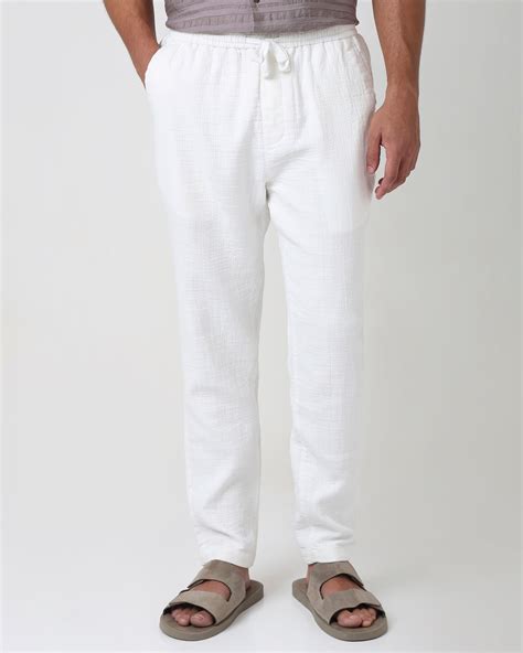 Buy Off White Relaxed Fit Drawstring Trouser Online at Muftijeans