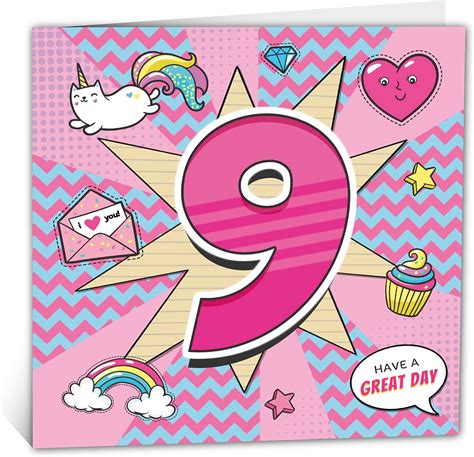 Age 9 Girl Birthday Card | 9-Year-Old Supergirl Notepad Sticker Style ...