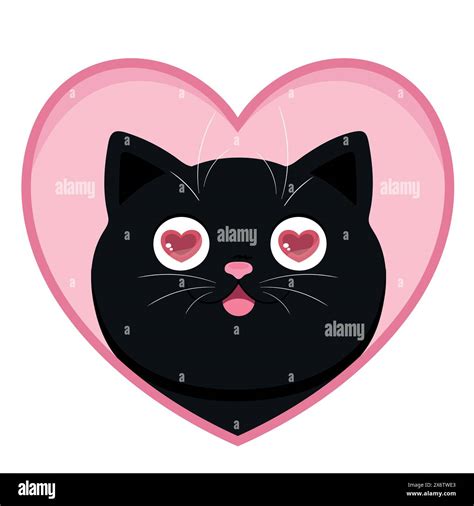 Cartoon black cat with hearts in eyes. Cat in love. Vector illustration ...