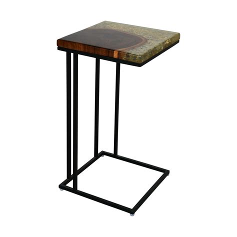 C-Shaped Side Table – Teak Wood with Transparent Resin Finish – Wewood