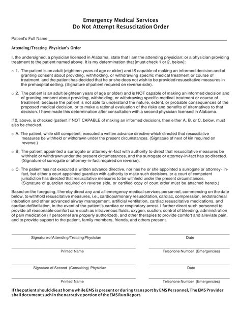 Free Printable Do-Not-Resuscitate (DNR) Order Form [PDF, Word]