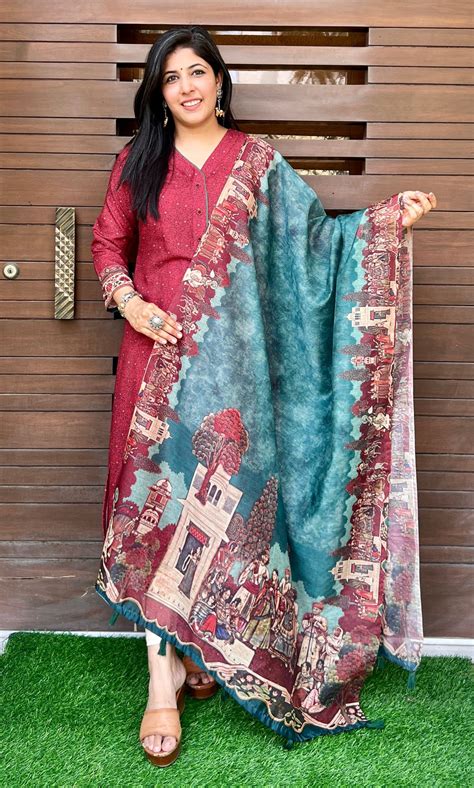 Maharani Maroon Kalamkari Kurta With Dupatta – Ekana Label